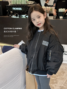 儿童美式休闲外套2023冬季新款韩国男女童夹棉夹克时髦帅气棉衣潮