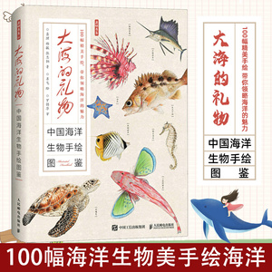 2022新书 大海的礼物 中国海洋生物手绘图鉴 100幅海洋生物美手绘海洋大百科职能 海洋科普图册教程书籍 软体节肢动物指南少儿童