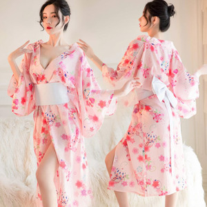 日式和服睡衣女春夏款和风式粉色樱花睡袍温泉浴袍日系加长款浴衣