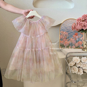 MOUSSY VIVI女童连衣裙夏新款洋气时髦彩虹公主裙可爱甜美网纱裙
