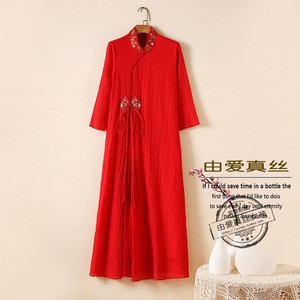 2021年新款春夏中国风大红色优雅长旗袍改良版连衣裙女年轻款复古