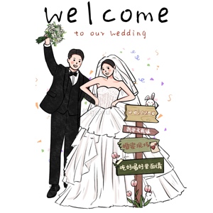手绘头像卡通婚纱照设计Q版情侣漫画形象定制迎婚礼人形立牌绘制