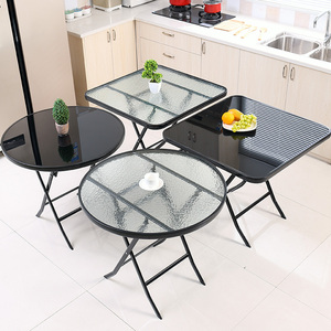 折叠桌餐桌家用吃饭小桌子出租房宿舍茶几桌便携简易钢化玻璃圆桌