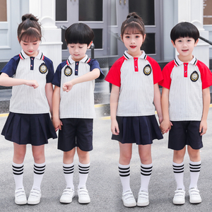 小学生校服夏装儿童短袖运动套装条纹英伦风班服两件套幼儿园园服