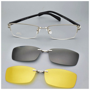 眼镜架带磁铁吸附夹片近视眼镜偏光墨镜套镜男太阳镜银色框夜视镜