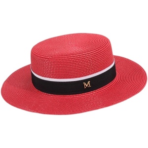 红色帽子舞蹈演出模特走秀平顶大檐草帽夏出游遮阳防晒草编沙滩帽