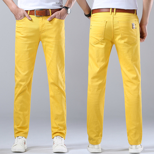 经典黄色新款休闲牛仔裤男士夏季新品修身棉弹直筒裤男装弹力长裤