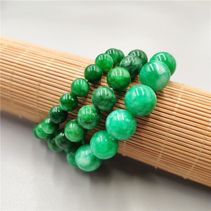 天然玉石缅甸翡翠玉干青圆珠手链单圈绿色圆珠手链男女款手串饰品