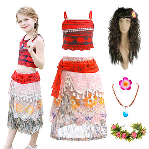 外贸女童海洋奇缘moana莫阿娜公主裙cos表演服套装原始人部落衣服