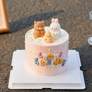 软胶小熊小兔蛋糕装饰摆件生日快乐字母模具儿童宝宝派对甜品插件