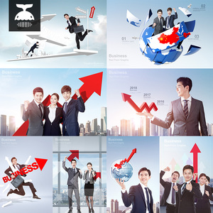 韩国职场商务人男士团队业绩箭头金融投资理财模特海报PSD素材图
