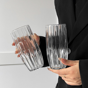 韩式ins弧形凹线杯子个性小众玻璃喝水杯家用办公高颜值杯子