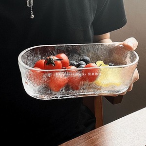 玻璃碗ins风冰纹简约小吃碟 水果盘零食盘沙拉碗创意冰淇淋甜品碗