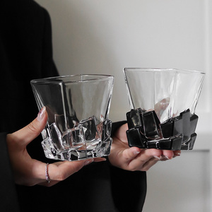 艺术设计感太空银冰块杯限定酒杯轻奢高级玻璃水杯子创意威士忌杯