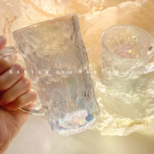 快楽限定*带把手冰川纹玻璃杯磨砂高级感ins高颜值杯子女家用喝水