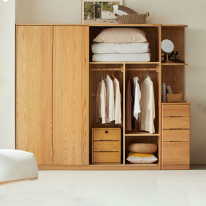 小七的木头实木衣柜移门卧室家用橡木现代简约衣橱组合推拉门柜子