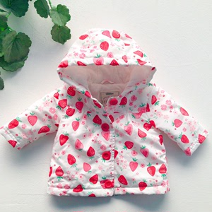 出口英国0-5岁女小童婴儿防风防水秋冬草莓棉衣棉服外套大衣外贸