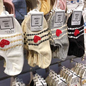 白色爱心船袜 韩国原产 女生夏季防滑不掉跟袜子 硅胶 纯棉 矮腰