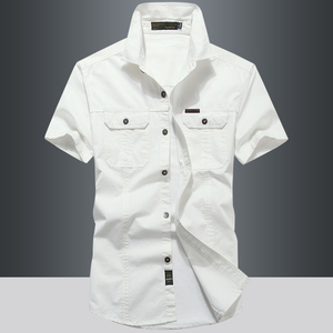 夏季男士薄款短袖衬衫男工装多袋半袖外套青年韩版纯棉白色衬衣潮