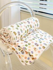 儿童夏季薄款午睡盖毯被子纱布毛巾被床上用花边包被休闲毯子舒适