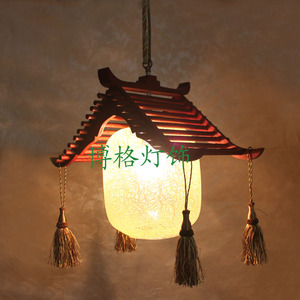 中式复古木艺吊灯田园风格餐吊灯个性创意仿古酒吧灯过道灯阳台灯