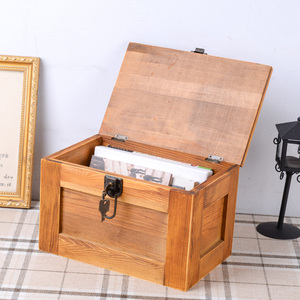 zakka实木锁盒收纳盒杂物储物收藏做桌面装饰情书日记档案明信片