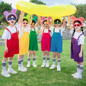多巴胺兄妹装夏季背带裤糖果彩色套装幼儿园运动会六一班服表演服