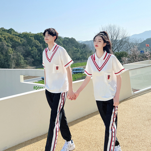 中学生班服夏季套装韩版ins高中生英伦学院风校服运动服装短恤T恤