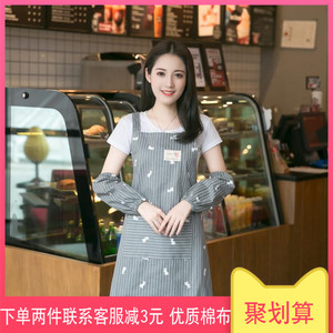 围裙女夏韩版时尚背带男女情侣大口袋围腰厨房做饭家用围裙套装