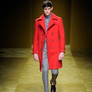 红色中长款修身羊绒大衣男定做走秀将军毛呢外套欧美双排扣风衣潮