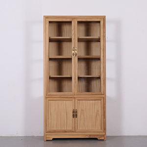 新中式书柜老榆木实木玻璃柜展示柜储物柜文件柜陈列柜胡桃木定制