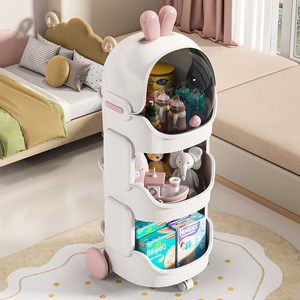 卡通置物架带轮小推车收纳架家用客厅零食储物架婴儿塑料玩具柜子