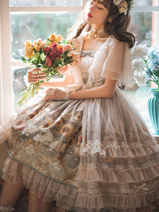 原创设计洛丽塔公主吊带裙可爱甜美lolita裙森系田园罩纱两件套春