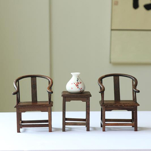 禅意新中式摆件鸡翅木福字手工艺品太师椅摆件紫砂小和尚底座套装