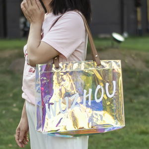 【桃心旅行】2件装PVC手提袋透明包镭射tpu幻彩化妆品礼品伴手礼