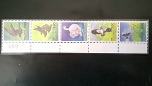 丹麦邮票1986鸟类(渡鸦,八哥,疣鼻天鹅,田凫,云雀) 雕刻版 5联票