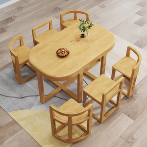 北欧简约全实木中小户型收纳多功能餐桌椅组合原木色吃饭桌子家用