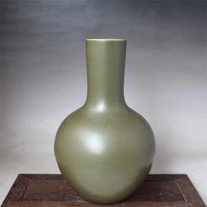 大清雍正年制茶叶末釉小天球赏瓶 古董古玩 复古花瓶摆件仿古瓷器