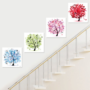 楼梯装饰画组合无框画三联幸福树现代简约走廊卧室墙壁画餐厅挂画