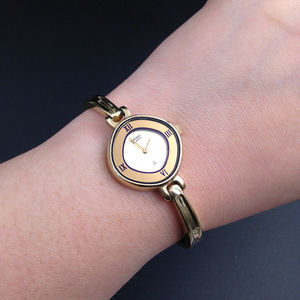 精工Seiko铜金色怀旧复古女表石英表分段式手镯样式手表