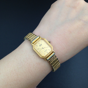 精工中古seiko弹簧金属带镀金女表60年代收藏孤品方盘手表