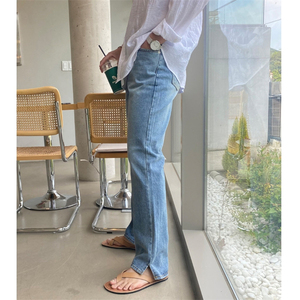 MRDONG韩国男装代购裤脚两侧开衩个性设计潮流水洗宽松直筒牛仔裤