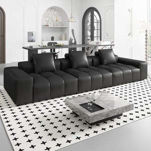 凯汀堡现代极简像素头层牛皮沙发大平层客厅设计师黑色模块皮沙发