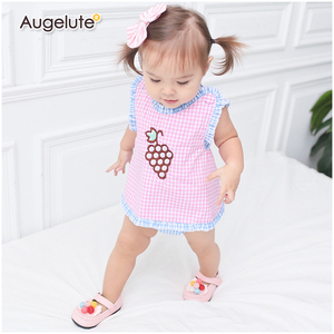Augelute3.9.12个月婴幼儿套装女宝宝格子水果背心裤衩2件61042