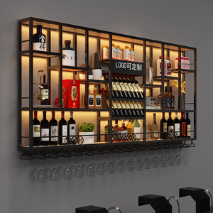 酒吧吧台酒柜靠墙壁挂式置物架工业风铁艺展示架创意餐厅红酒架子