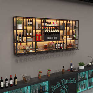 吧台酒柜靠墙壁挂式餐厅红酒架子工业风酒吧铁艺展示架创意置物架