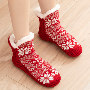 毛线地板袜女冬季加绒加厚袜套男成人月子袜睡眠袜防滑室内袜子