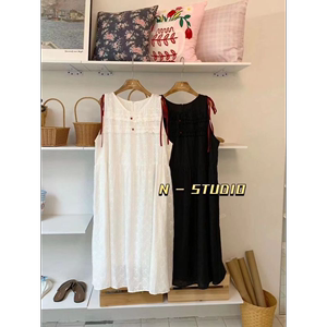 娜娜家新品韩版甜美风白色连衣裙夏季红丝绒系带气质宽松显瘦短裙