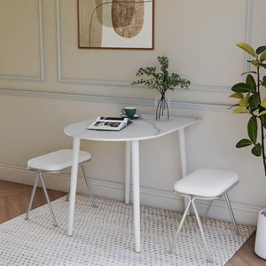 北欧风ins小户型半圆白色餐桌子岩板弧形餐桌简约现代书桌椅组合