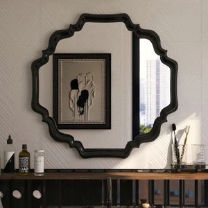 欧式洗手间浴室化妆镜复古黑色壁挂装饰镜法式洗手台异形镜子定制